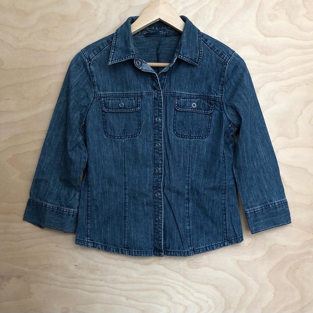 French Cuff Denim Snap Button Shirt Size S.